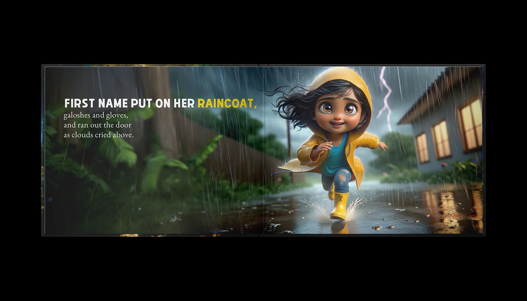 Where Does the Rain Go? interior spread showing a child exploring the water cycle — personalized by Magic Story